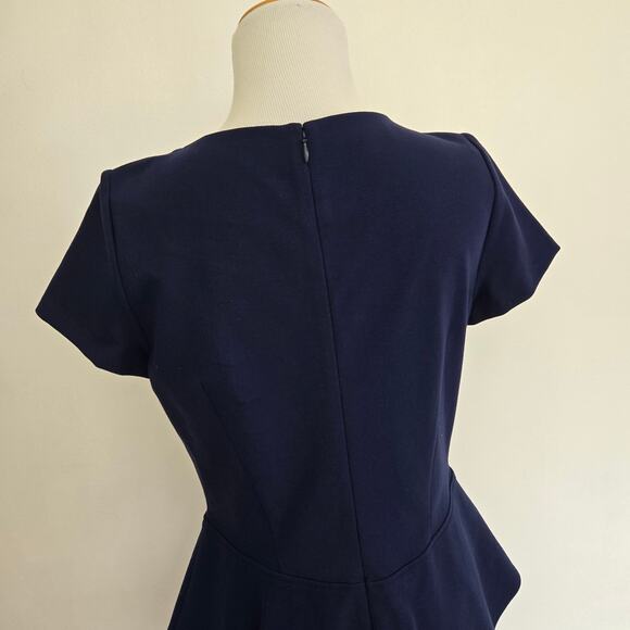 Lafayette 148 Navy Peplum Sheath Dress Short Sleeves Ponte Career Women 6 - Picture 6 of 11